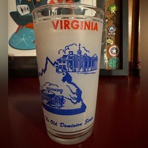 Vintage Virginia Souvenir Glass with Blue and Red Design